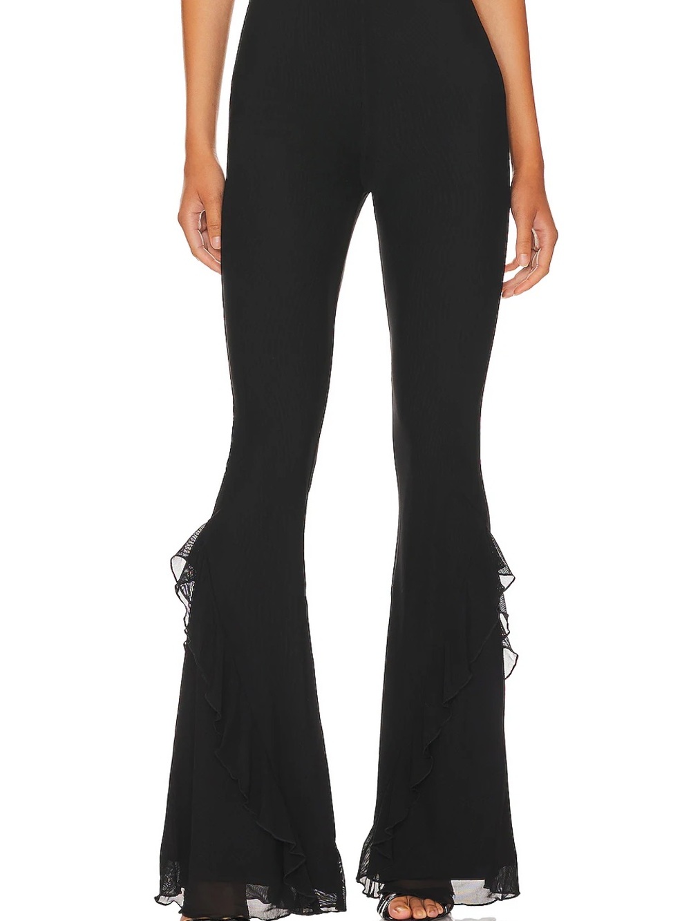 MAJORELLE Val Black Flared Ruffle-Hem Pants REVOLVE